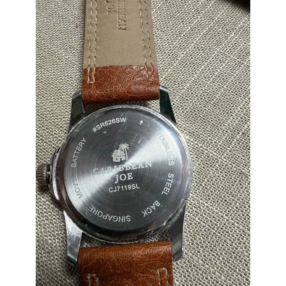 Caribbean Joe CJ7119SL Blue Dial Brown Strap Men’s Watch NWOT